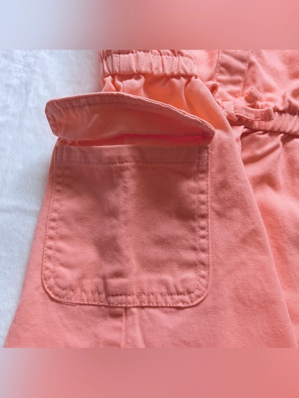 Girls 6X Peach Romper - Sleeveless Ruffle Strap One Piece Outfit W/ Pockets